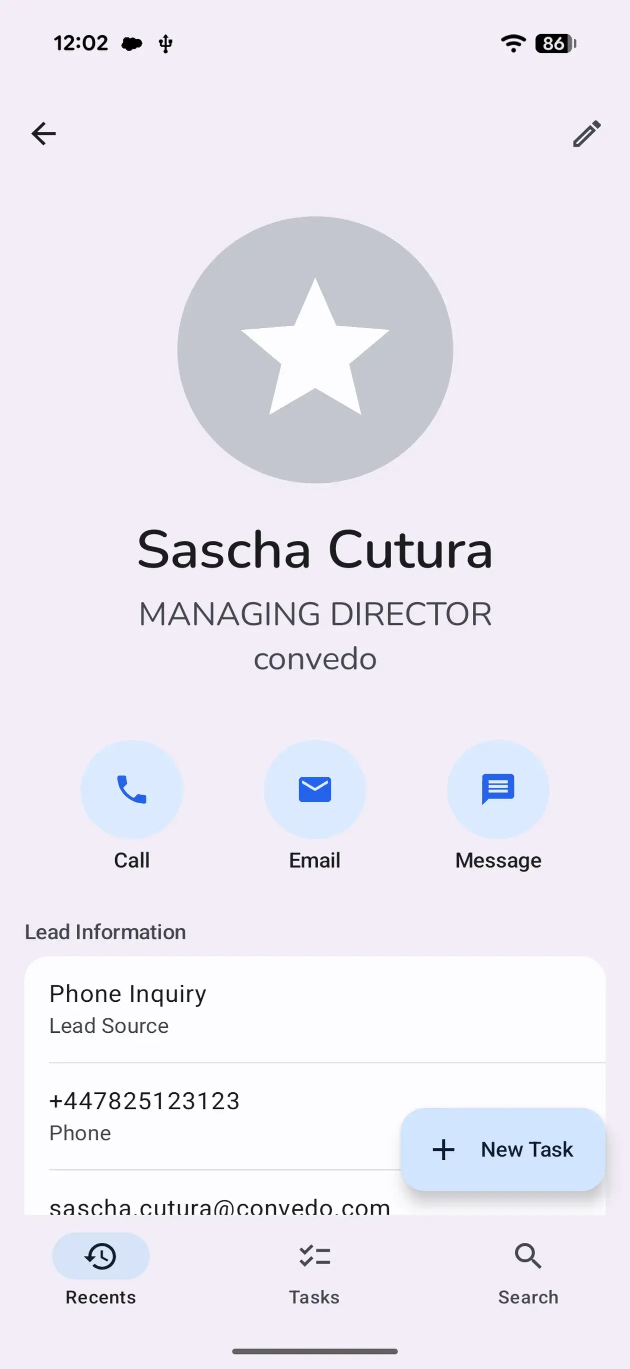Detailed Salesforce contact record with related activities on Android